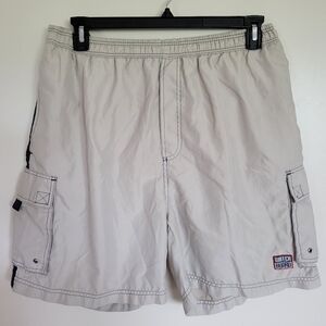 Merrill & Forbes Shorts Mens Large L Water Board Tan Lined Mesh Swim Trunks
